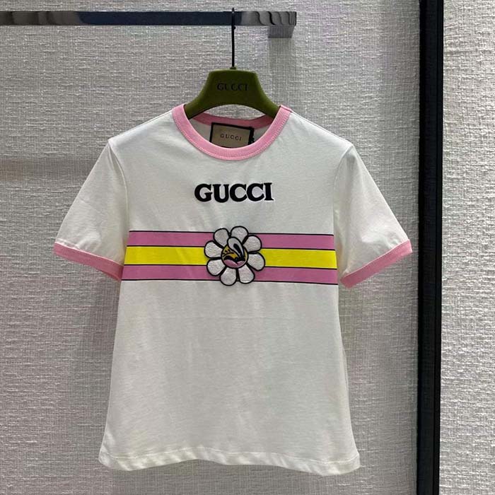 G*u*i men gg cotton jersey printed t-shirt pink crewneck short sleeves