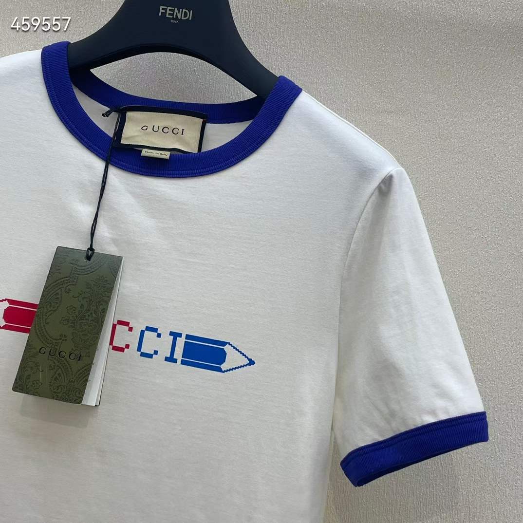 G*u*i men gg cotton jersey printed t-shirt white blue crewneck short sleeves