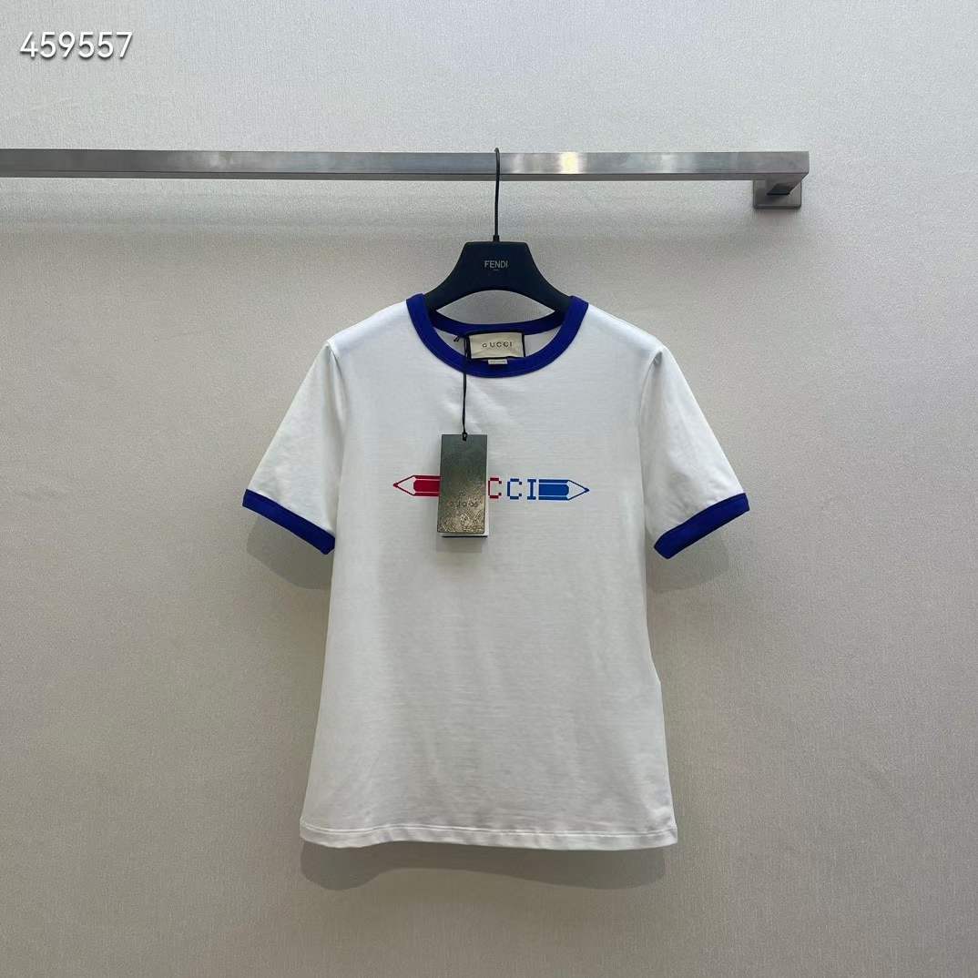 G*u*i men gg cotton jersey printed t-shirt white blue crewneck short sleeves