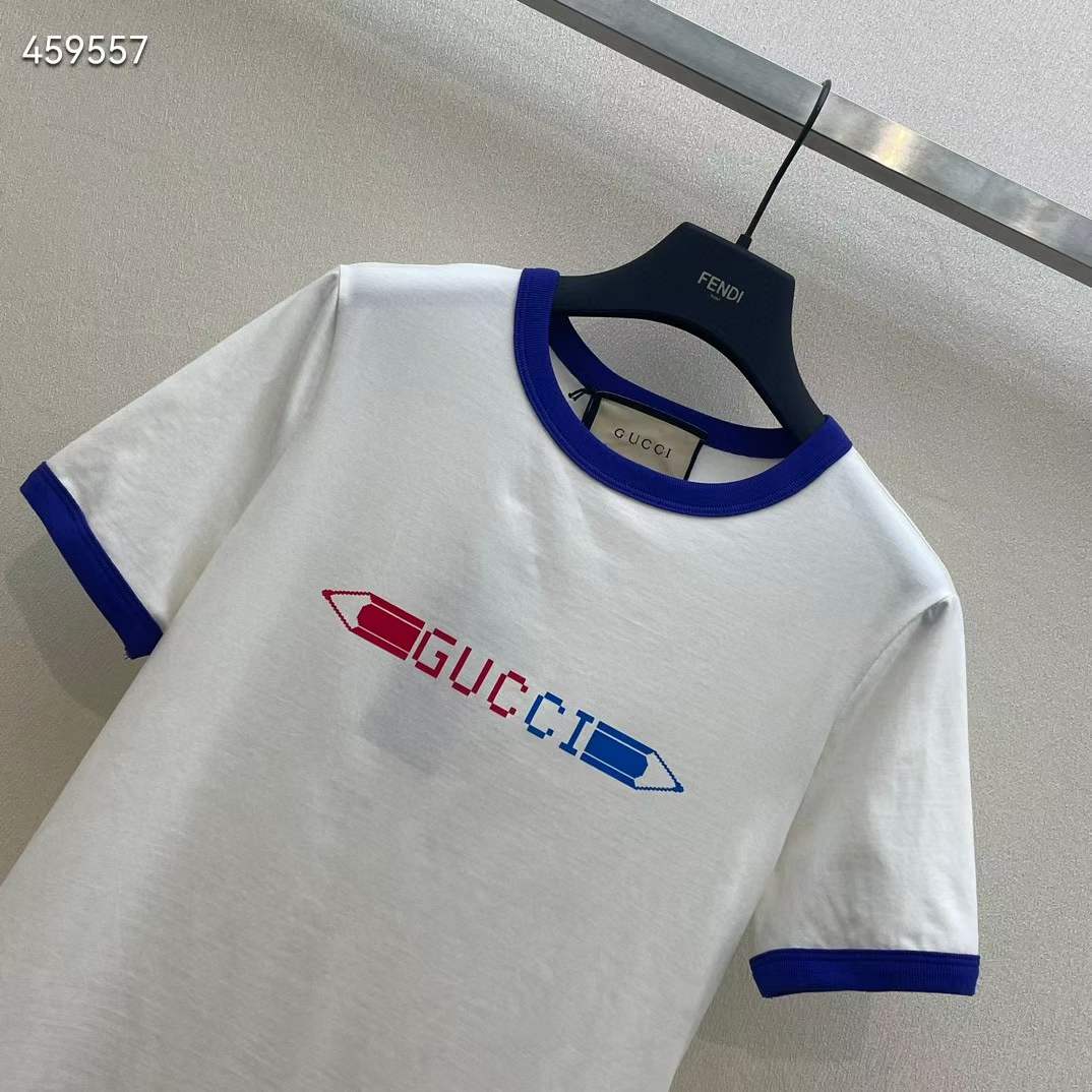 G*u*i men gg cotton jersey printed t-shirt white blue crewneck short sleeves