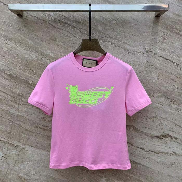 G*u*i women gg cotton jersey t-shirt sweet G*u*i kitten crewneck short sleeves