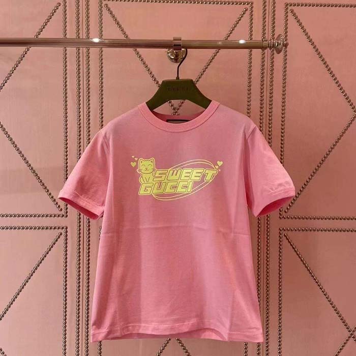 G*u*i women gg cotton jersey t-shirt sweet G*u*i kitten crewneck short sleeves
