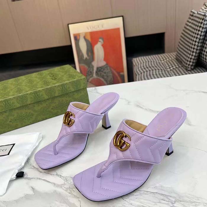 G*u*i women gg double g thong sandal lilac matelassè chevron leather mid-heel