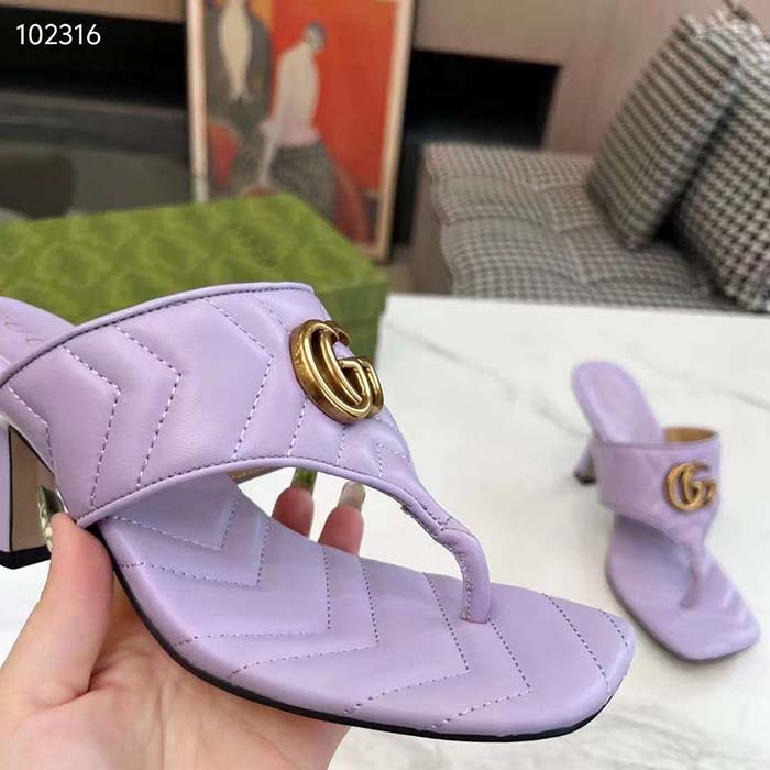G*u*i women gg double g thong sandal lilac matelassè chevron leather mid-heel