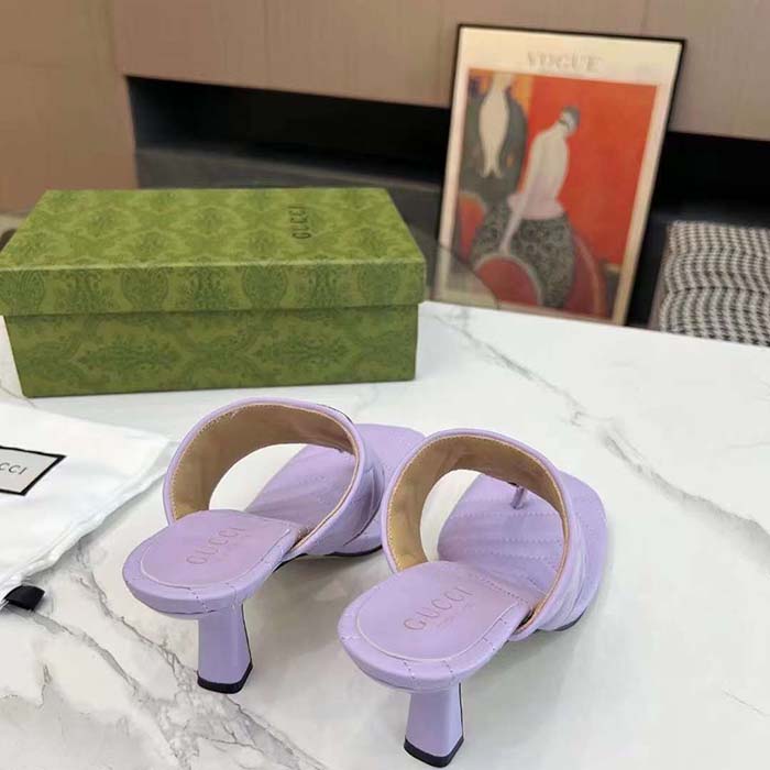 G*u*i women gg double g thong sandal lilac matelassè chevron leather mid-heel