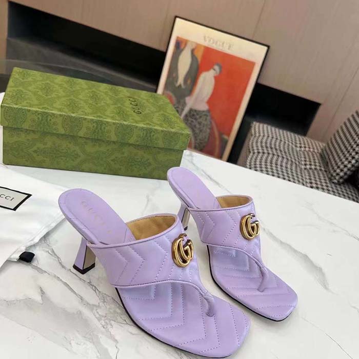 G*u*i women gg double g thong sandal lilac matelassè chevron leather mid-heel