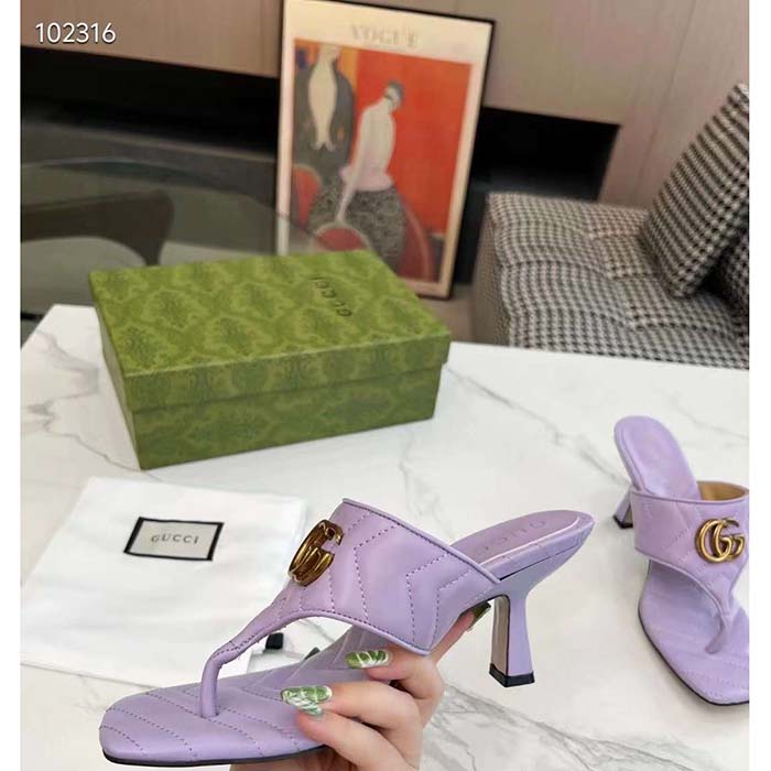 G*u*i women gg double g thong sandal lilac matelassè chevron leather mid-heel
