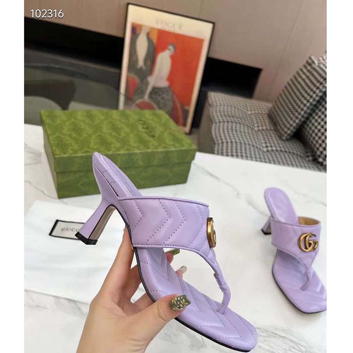 G*u*i women gg double g thong sandal lilac matelassè chevron leather mid-heel