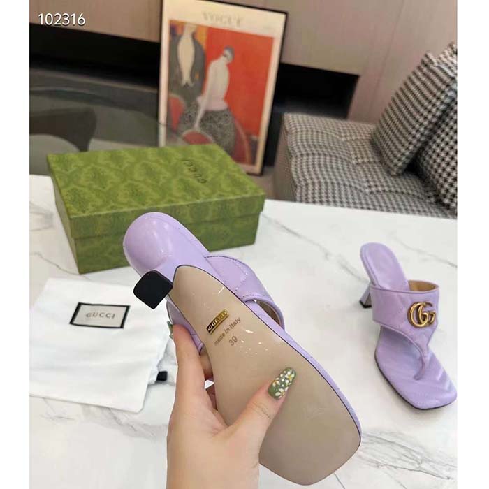 G*u*i women gg double g thong sandal lilac matelassè chevron leather mid-heel