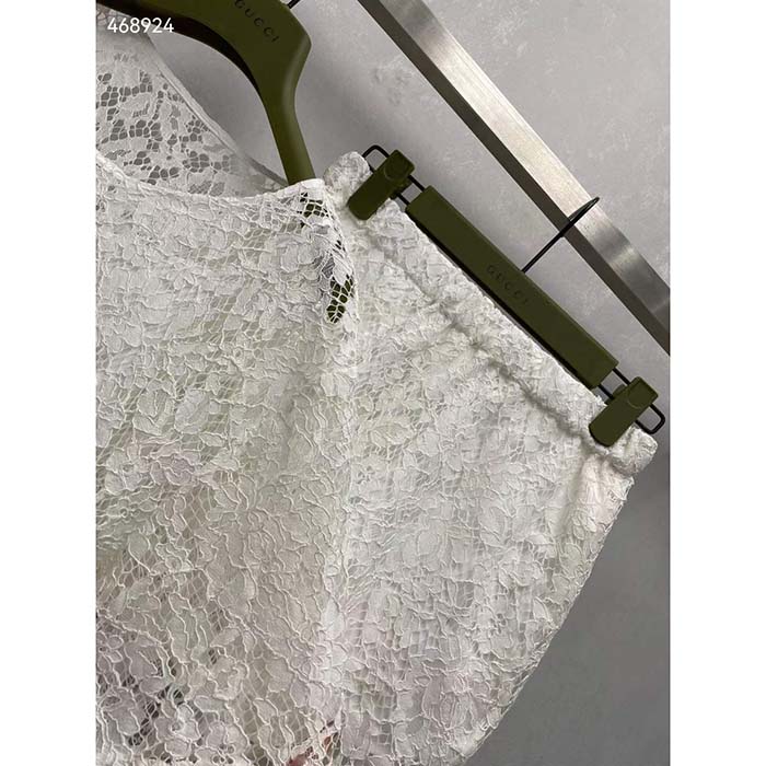 G*u*i women gg floral cotton lace top print crewneck dropped shoulder short sleeves