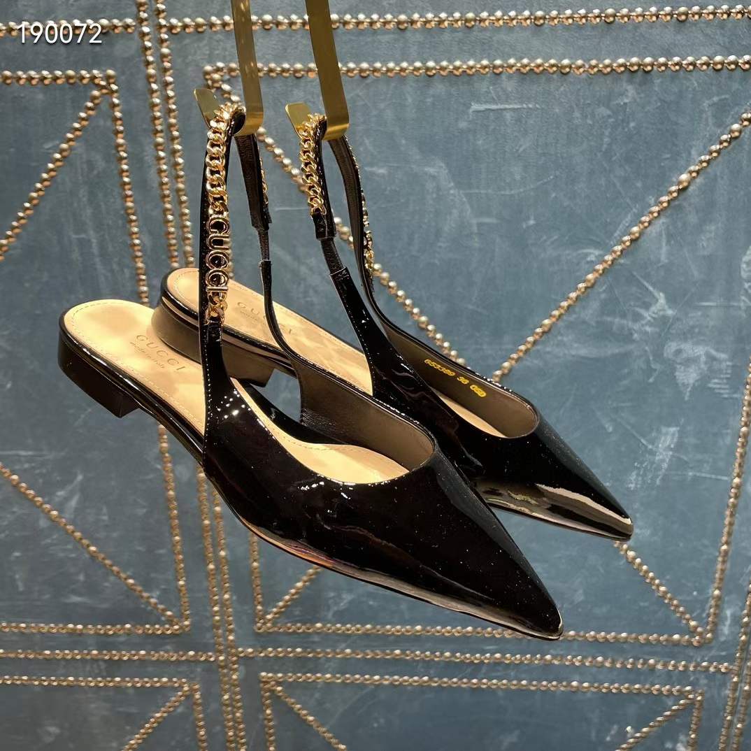 G*u*i women gg G*u*i signoria ballet flat black patent leather pointed toe