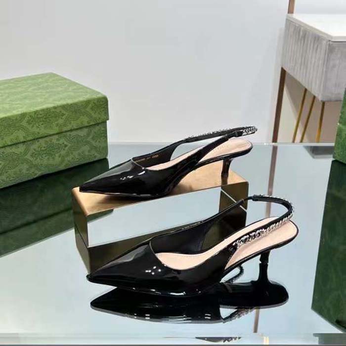 G*u*i women gg G*u*i signoria slingback pump black patent leather low heel