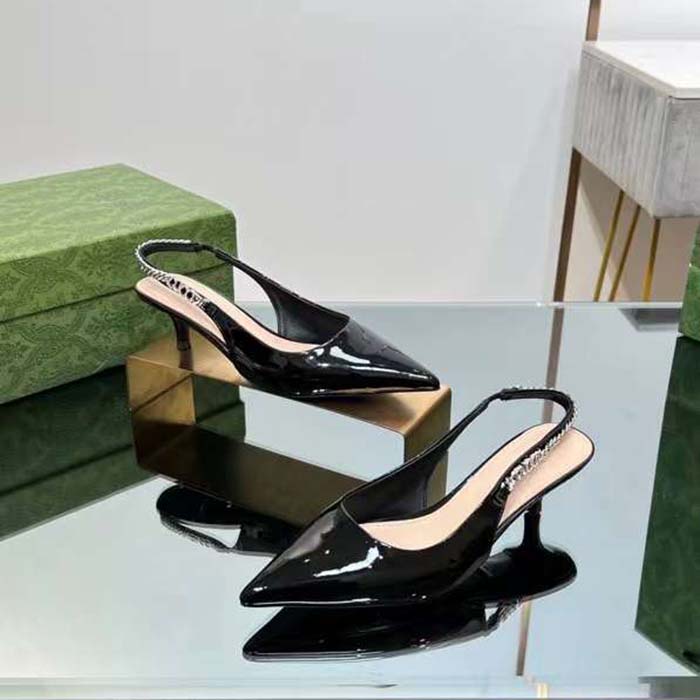 G*u*i women gg G*u*i signoria slingback pump black patent leather low heel