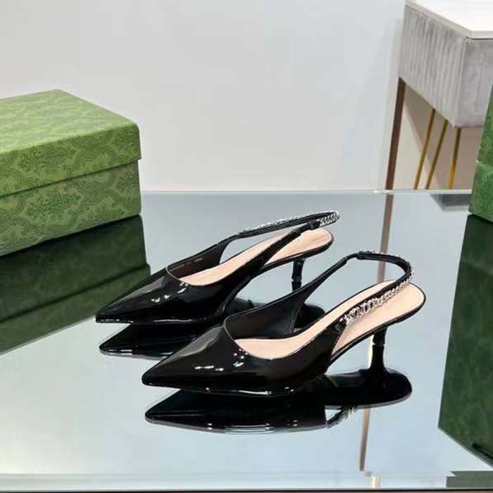 G*u*i women gg G*u*i signoria slingback pump black patent leather low heel