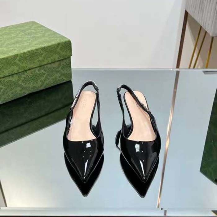 G*u*i women gg G*u*i signoria slingback pump black patent leather low heel