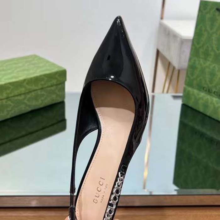 G*u*i women gg G*u*i signoria slingback pump black patent leather low heel
