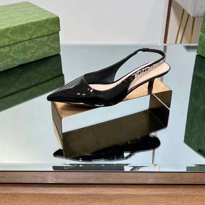 G*u*i women gg G*u*i signoria slingback pump black patent leather low heel