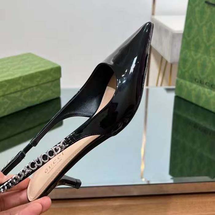 G*u*i women gg G*u*i signoria slingback pump black patent leather low heel