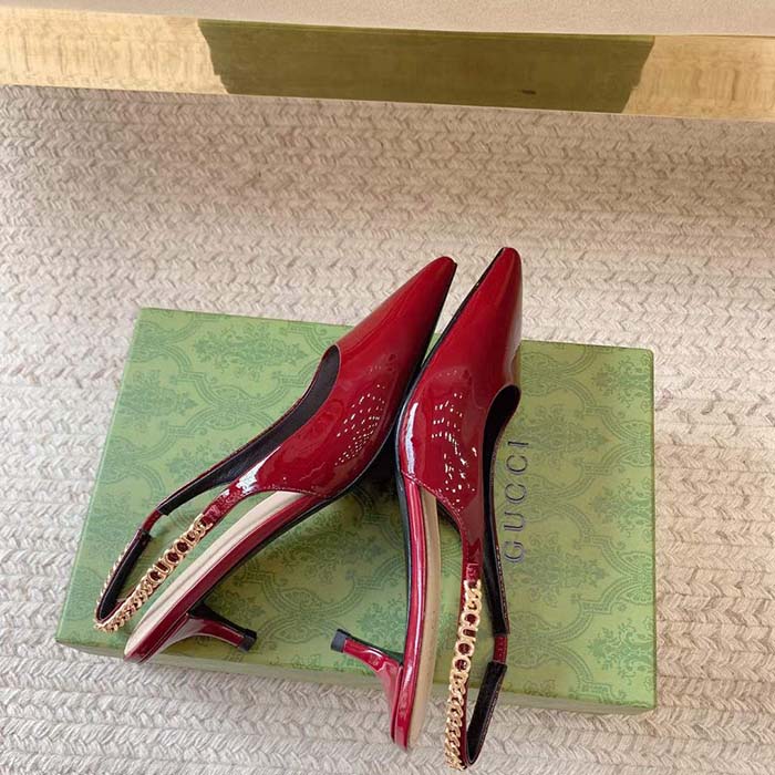 G*u*i women gg G*u*i signoria slingback pump red patent leather low heel