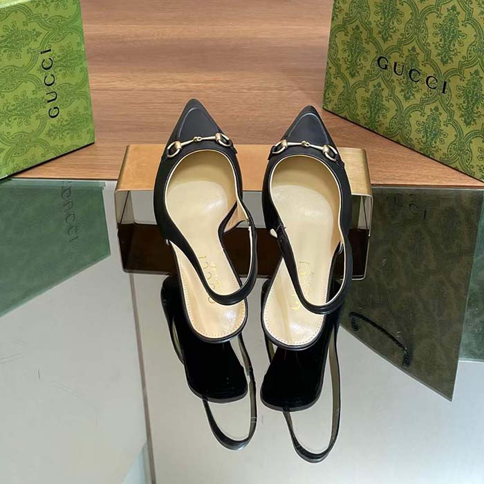 G*u*i women gg horsebit slingback pump black leather low heel