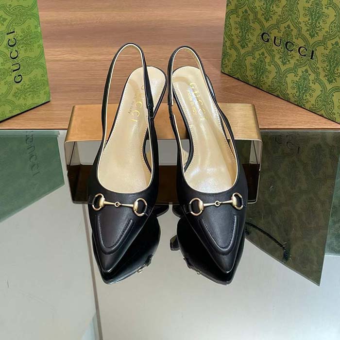 G*u*i women gg horsebit slingback pump black leather low heel