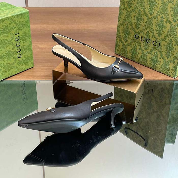 G*u*i women gg horsebit slingback pump black leather low heel