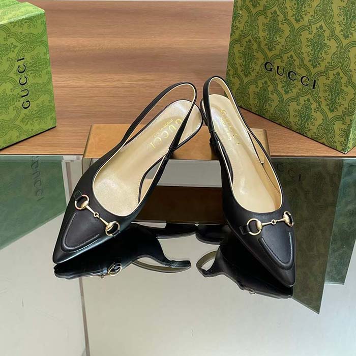 G*u*i women gg horsebit slingback pump black leather low heel