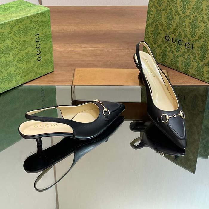 G*u*i women gg horsebit slingback pump black leather low heel
