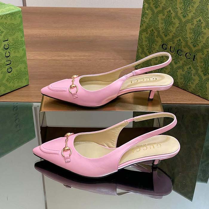G*u*i women gg horsebit slingback pump pastel pink leather low heel