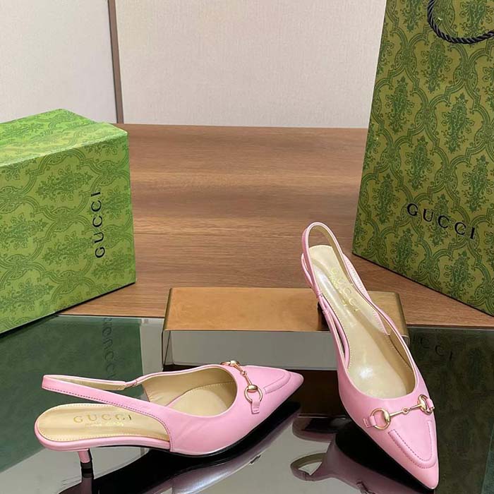 G*u*i women gg horsebit slingback pump pastel pink leather low heel