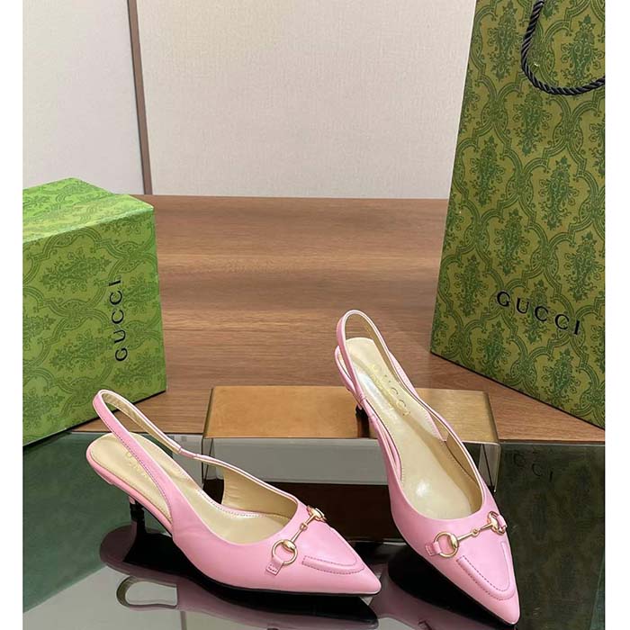 G*u*i women gg horsebit slingback pump pastel pink leather low heel