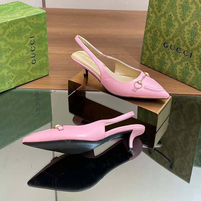 G*u*i women gg horsebit slingback pump pastel pink leather low heel