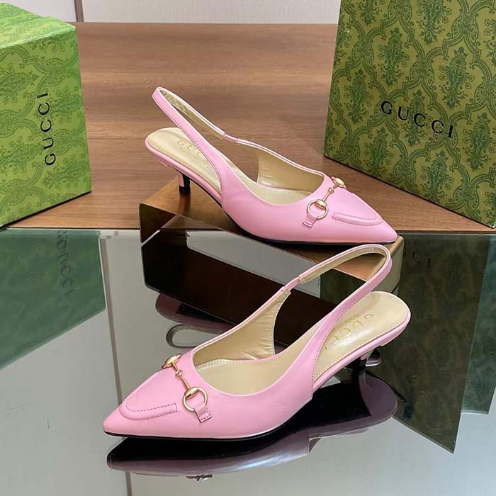 G*u*i women gg horsebit slingback pump pastel pink leather low heel