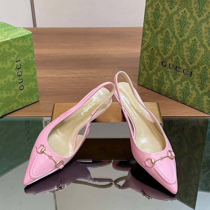 G*u*i women gg horsebit slingback pump pastel pink leather low heel