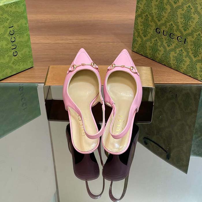 G*u*i women gg horsebit slingback pump pastel pink leather low heel