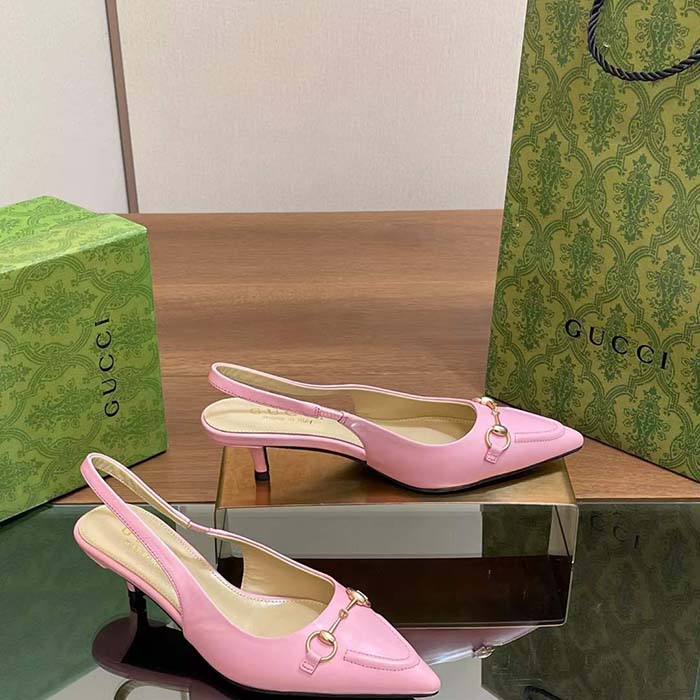 G*u*i women gg horsebit slingback pump pastel pink leather low heel
