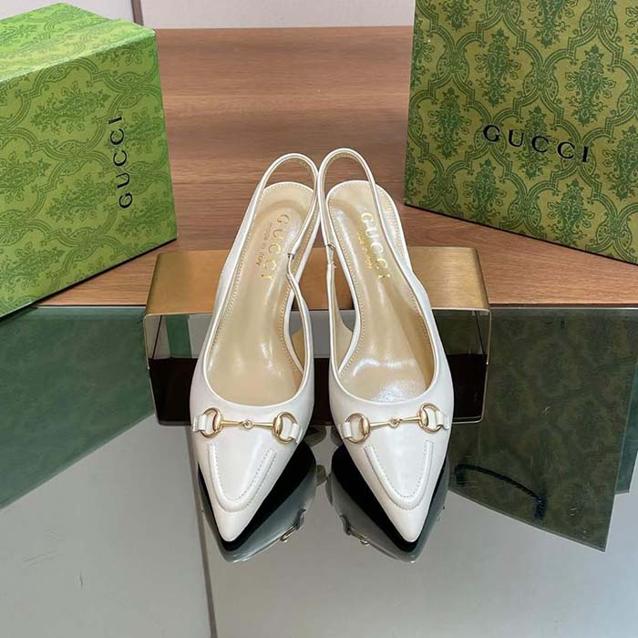G*u*i women gg horsebit slingback pump white leather low heel
