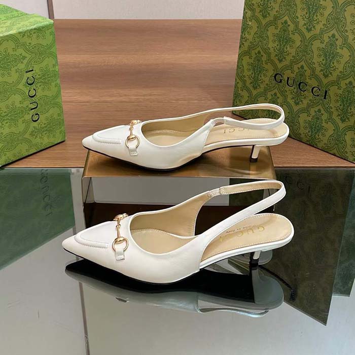 G*u*i women gg horsebit slingback pump white leather low heel