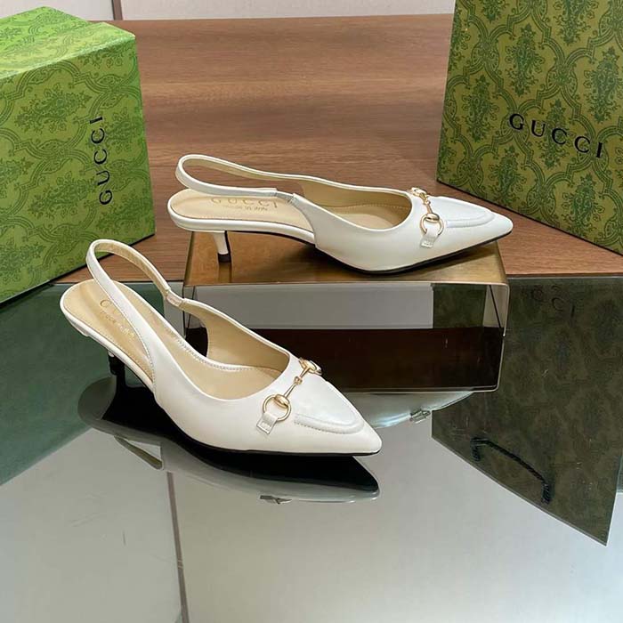 G*u*i women gg horsebit slingback pump white leather low heel