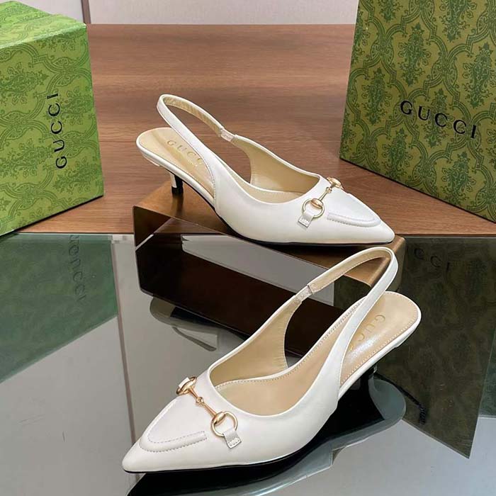 G*u*i women gg horsebit slingback pump white leather low heel