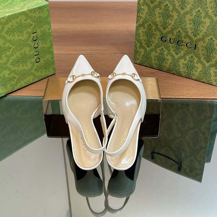 G*u*i women gg horsebit slingback pump white leather low heel