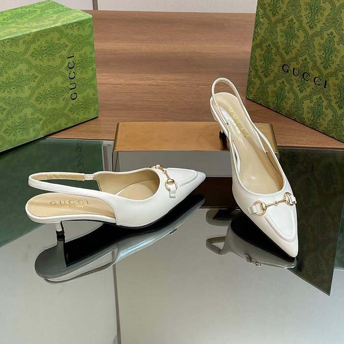 G*u*i women gg horsebit slingback pump white leather low heel