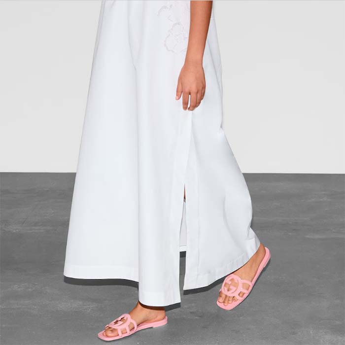 G*u*i women gg interlocking g slide sandal pink rubber flat