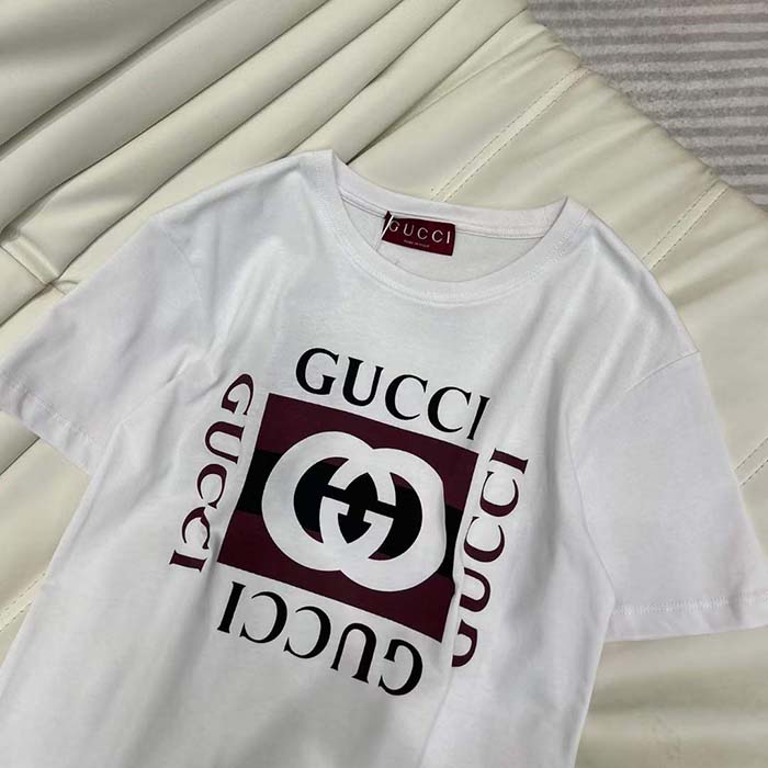 G*u*i women gg jersey t-shirt print white lightweight cotton crewneck short sleeves