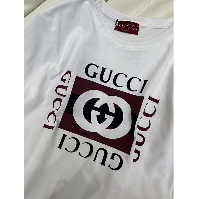 G*u*i women gg jersey t-shirt print white lightweight cotton crewneck short sleeves