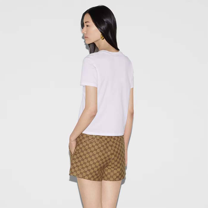 G*u*i women gg jersey t-shirt print white lightweight cotton crewneck short sleeves