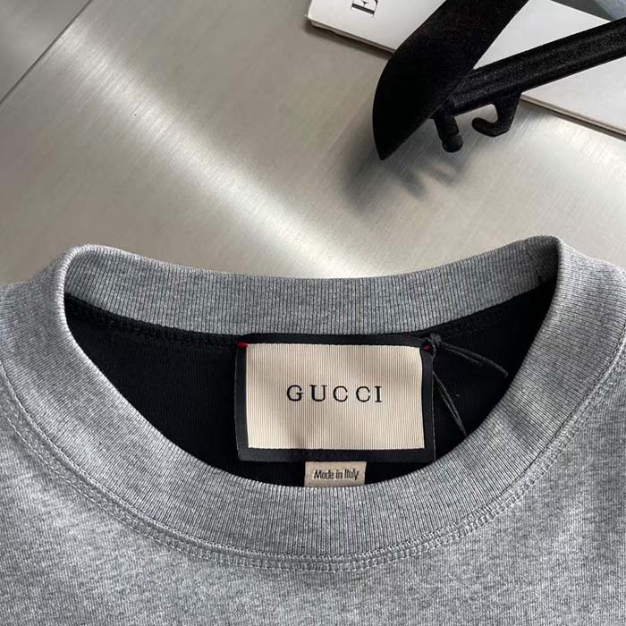 G*u*i men gg reversible cotton jersey t-shirt grey crewneck short sleeves