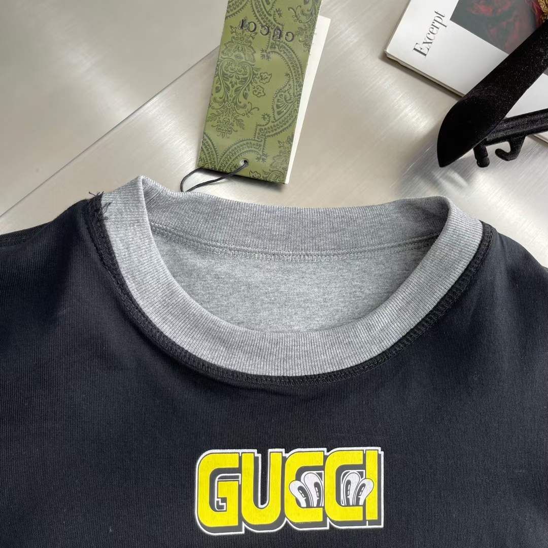G*u*i men gg reversible cotton jersey t-shirt grey crewneck short sleeves