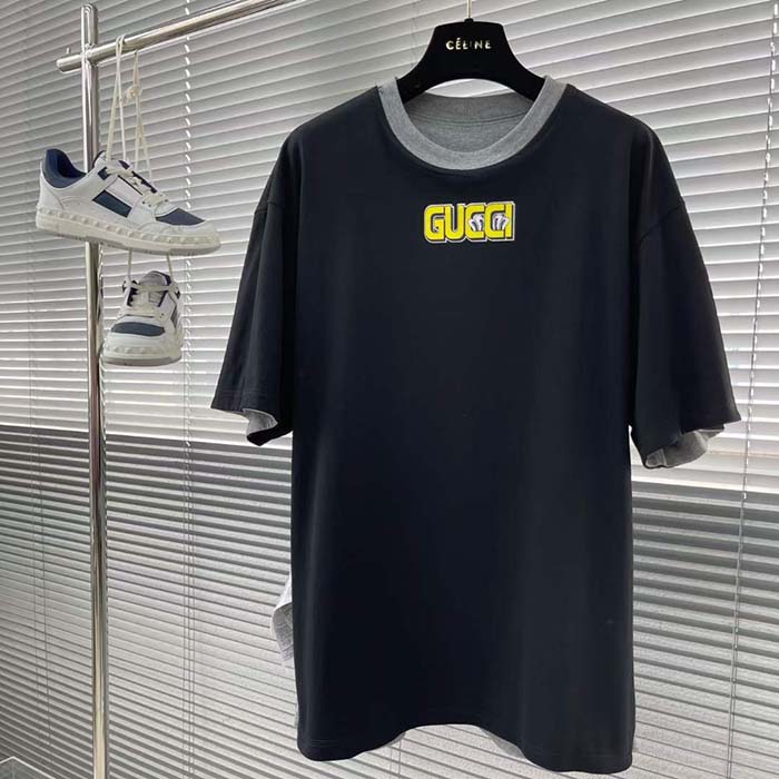 G*u*i men gg reversible cotton jersey t-shirt grey crewneck short sleeves