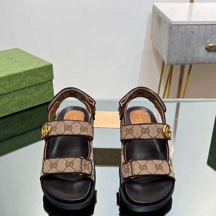G*u*i women’s double g sandal beige ebony original gg canvas rubber flat